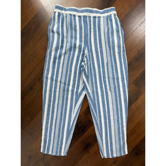 Maeve Anthropologie Linen Blue Striped Pants Beachy Coastal Boho Casual Sz 10 - Picture 1 of 7